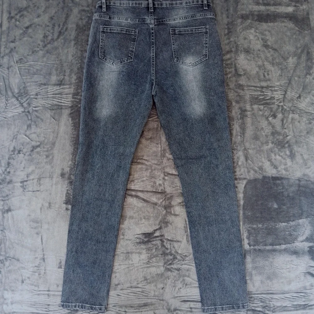 Jeans Womens 14‎ Blue Distressed Patchwork Smiley Face Graphic Y2K Streetwear